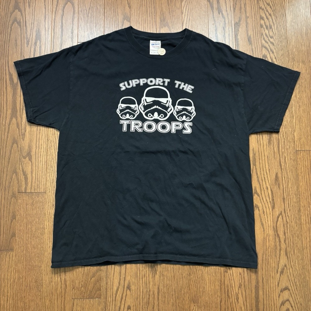 Vintage Star Wars Support The Troops T Shirt Men's XL Stormtrooper Y2K Black Tee